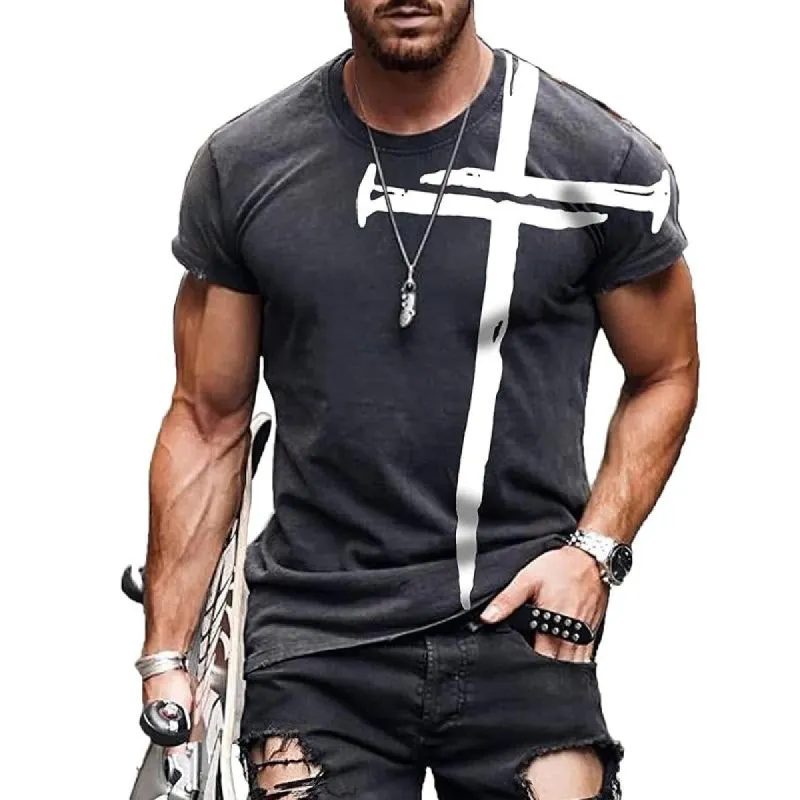 Men's Casual Printed Round Neck Short Sleeve T-Shirt 27775667Y sold by Manly