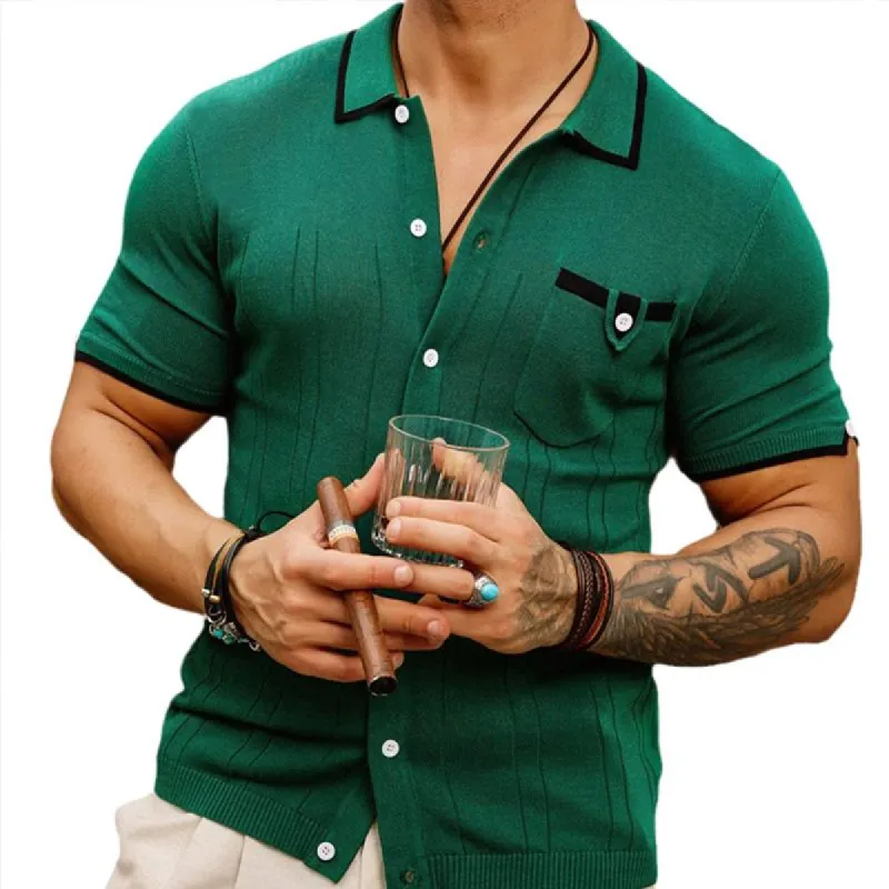 Men's Casual Business Lapel Short Sleeve Knitted POLO Shirt 11546965X sold by Manly