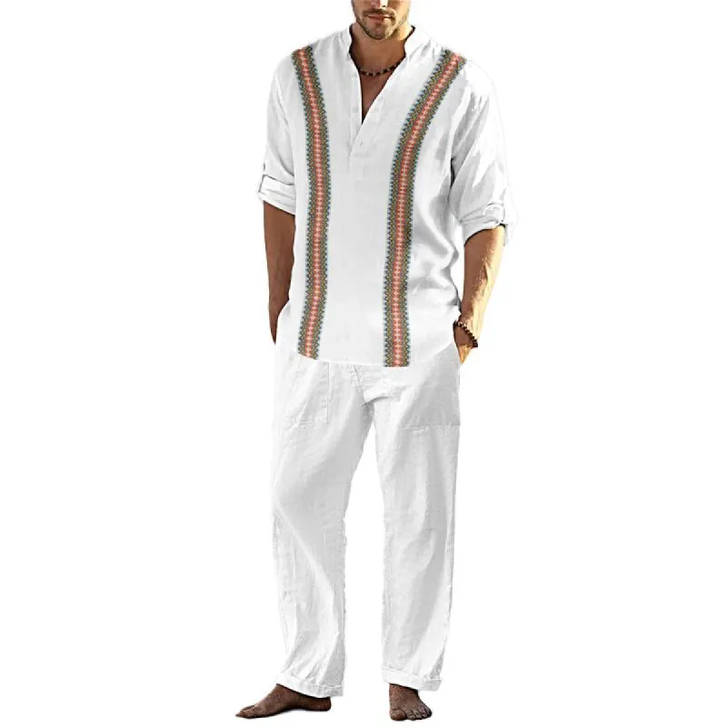 Men's Casual Printed Long Sleeve Shirt and Pants Set 13475914Y made by Manly