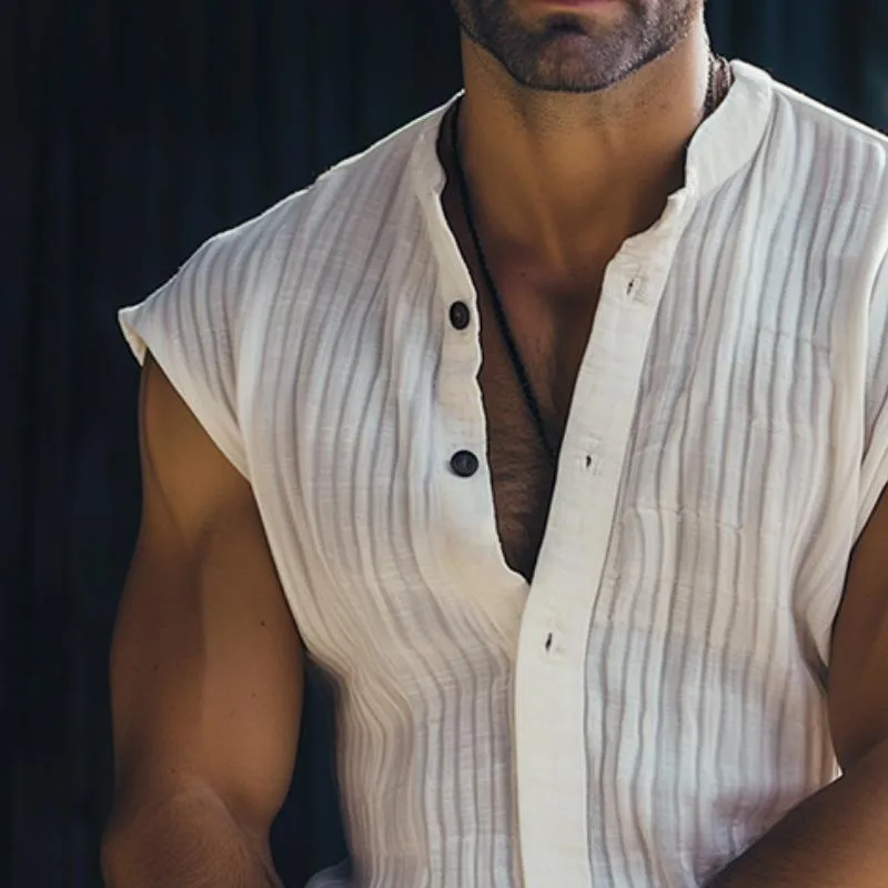 Men's Casual Cotton and Linen Sleeveless Shirt 16566559TO sold by Manly product image thumbnail 3