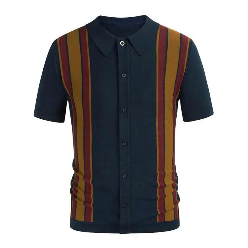 Men's Striped Contrast Knit Polo Shirt 42110133M sold by Manly