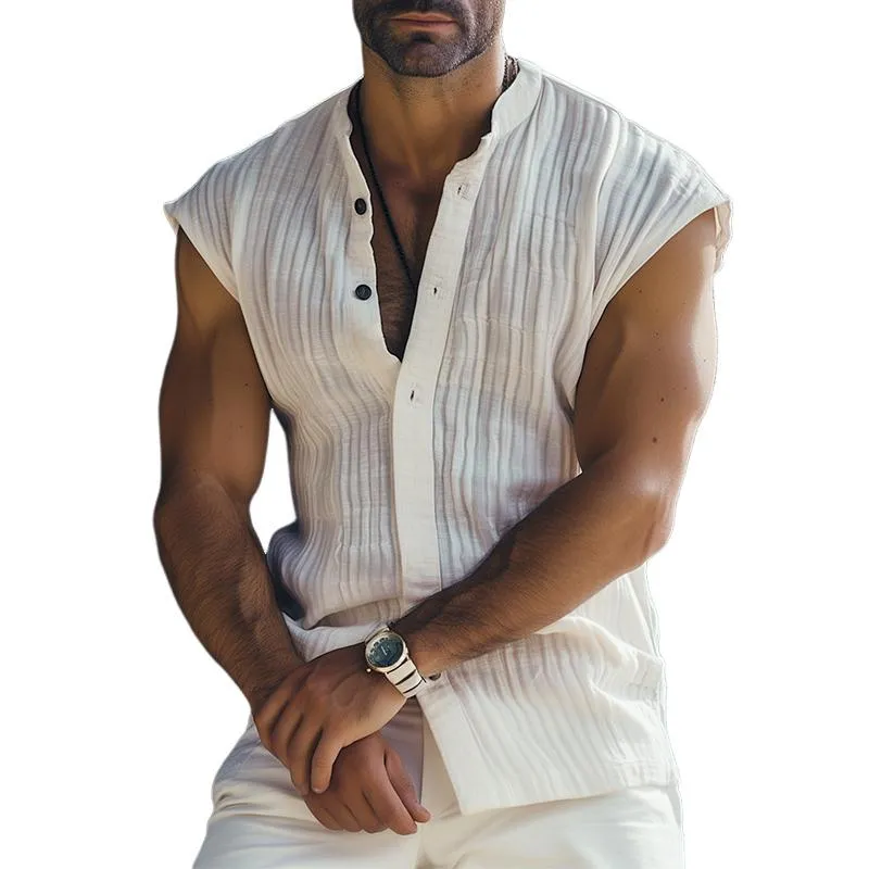 Men's Casual Cotton and Linen Sleeveless Shirt 16566559TO sold by Manly