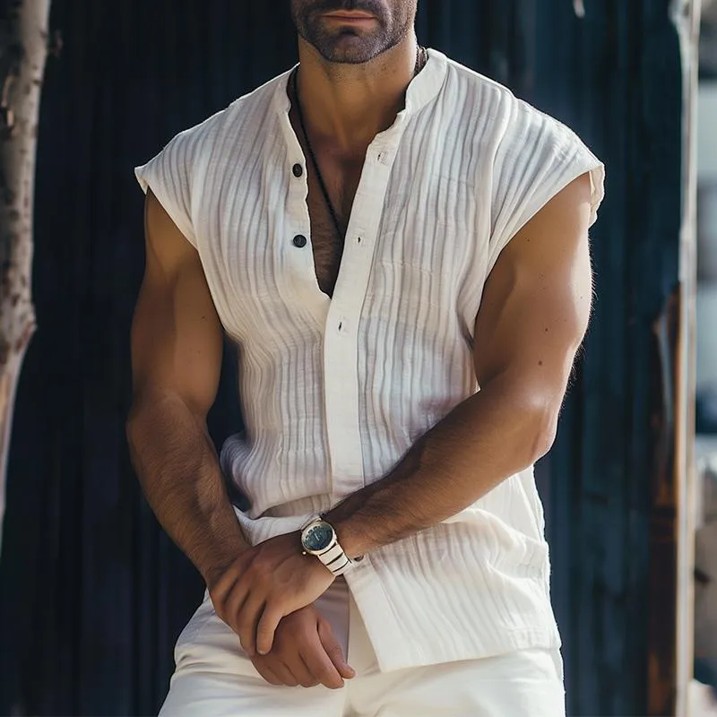 Men's Casual Cotton and Linen Sleeveless Shirt 16566559TO sold by Manly product image thumbnail 2