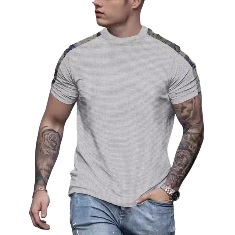 Men's Casual Waffle Stitching Round Neck Slim Short Sleeve T-shirt 47499943M sold by Manly