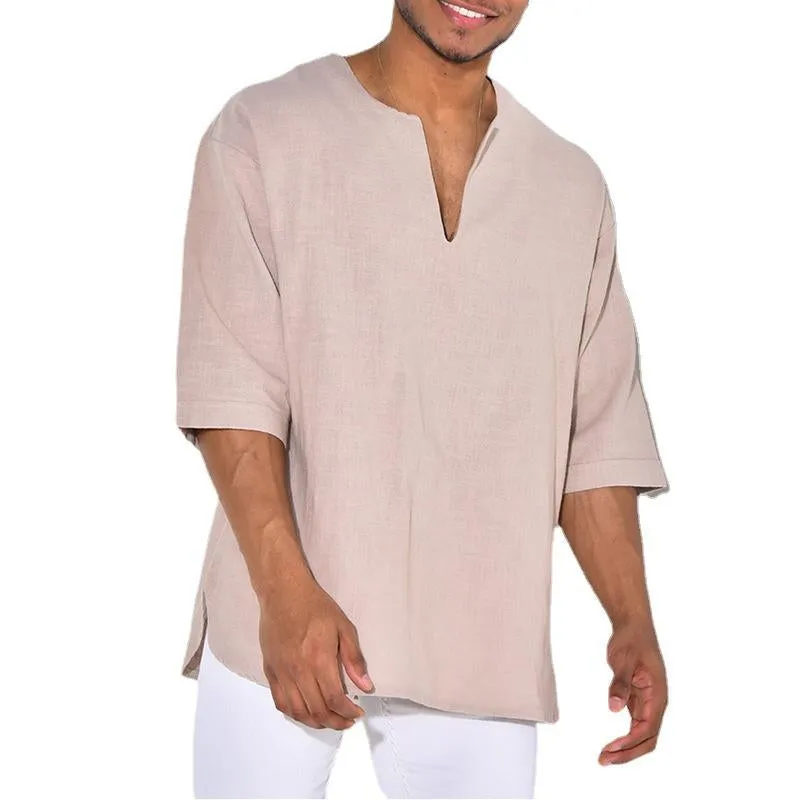 Men's Loose Solid Color Half Sleeve Shirt 04333211Y sold by Manly
