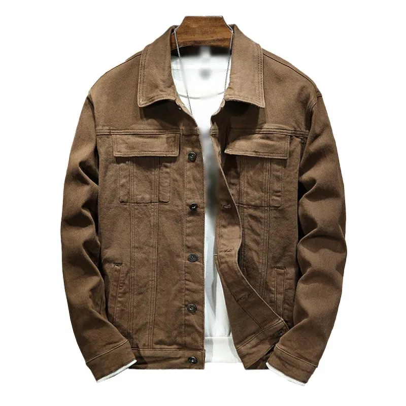 Men's Casual Solid Color Lapel Single Breasted Slim Fit Denim Jacket 53148900M sold by Manly