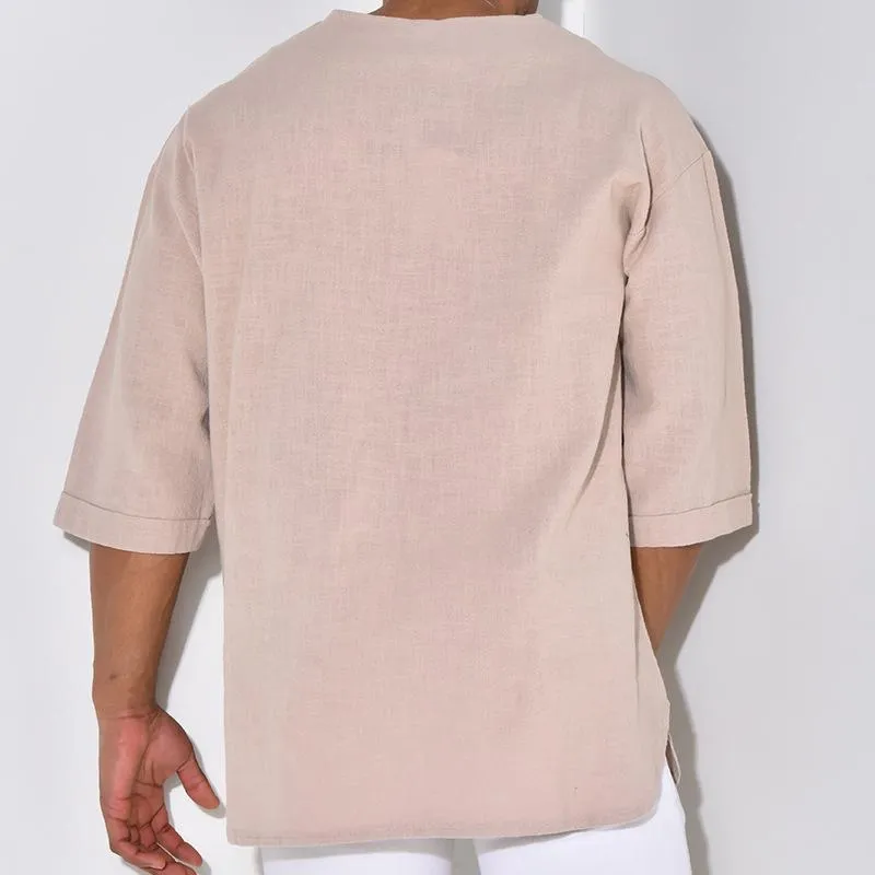 Men's Loose Solid Color Half Sleeve Shirt 04333211Y sold by Manly product image thumbnail 4