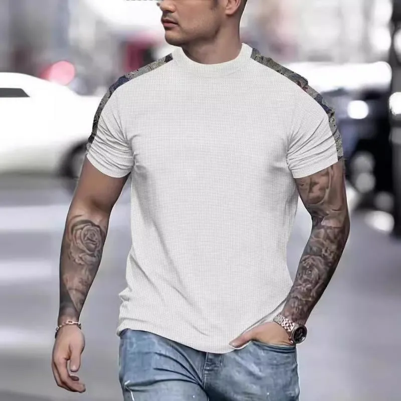 Men's Casual Waffle Stitching Round Neck Slim Short Sleeve T-shirt 47499943M sold by Manly product image thumbnail 3