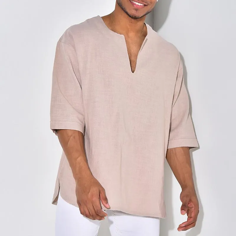 Men's Loose Solid Color Half Sleeve Shirt 04333211Y sold by Manly product image thumbnail 2