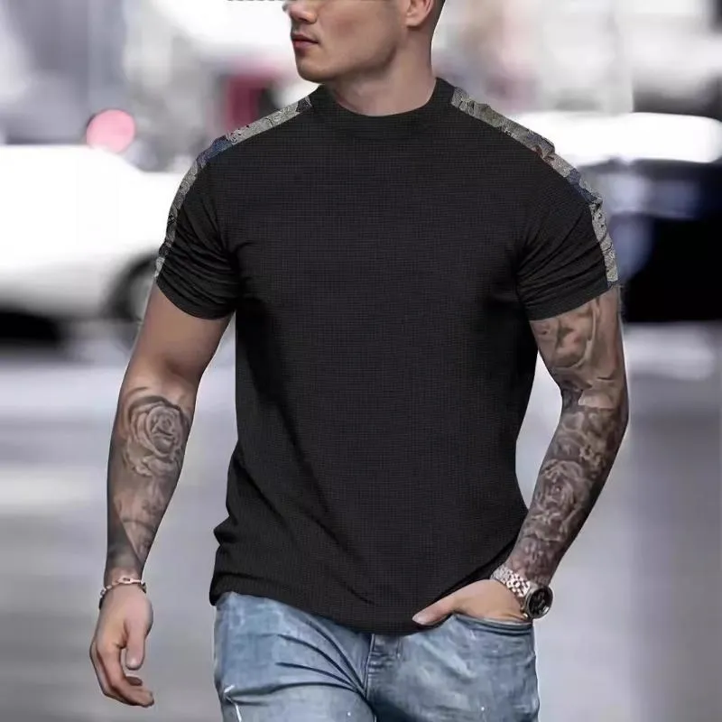 Men's Casual Waffle Stitching Round Neck Slim Short Sleeve T-shirt 47499943M sold by Manly product image thumbnail 4