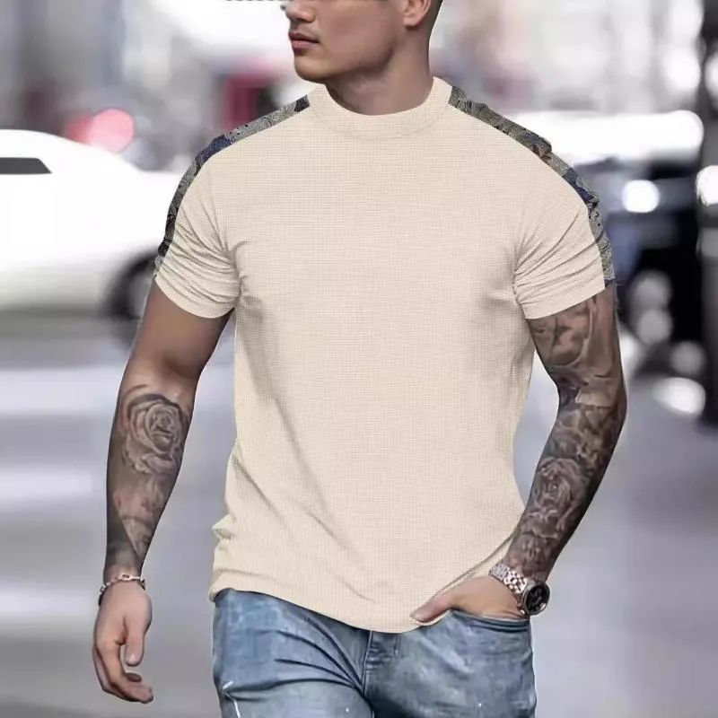 Men's Casual Waffle Stitching Round Neck Slim Short Sleeve T-shirt 47499943M sold by Manly product image thumbnail 2