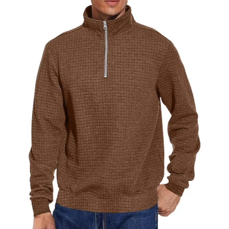 Men's Casual Zipper Stand Collar Plaid Loose Pullover Sweatshirt 45460130M sold by Manly