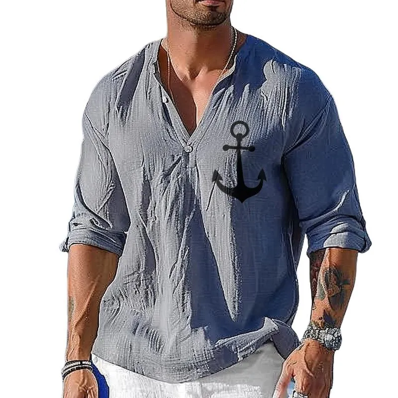 Men's Vintage Anchor Cotton and Linen Long Sleeve Shirt 90413375TO sold by Manly