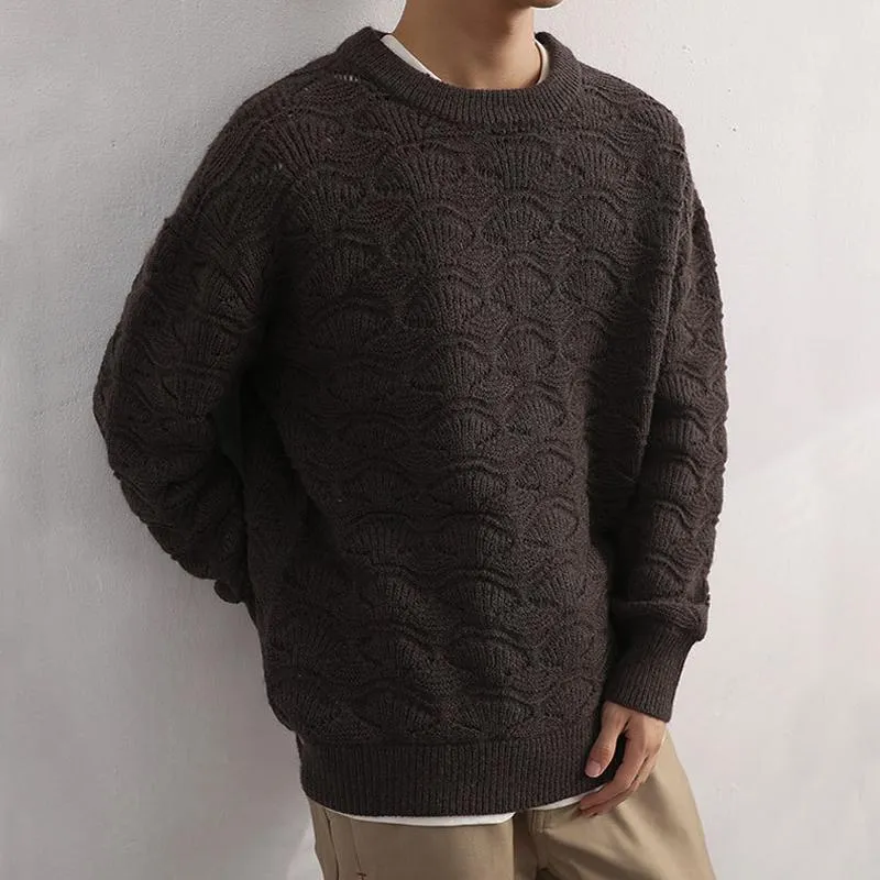 Men's Solid Color Shell Pattern Round Neck Loose Long Sleeve Sweater 32414232Z sold by Manly product image thumbnail 2