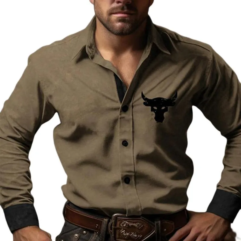 Men's Western Cowboy Vintage Art Print Long Sleeve Shirt 33098987X sold by Manly