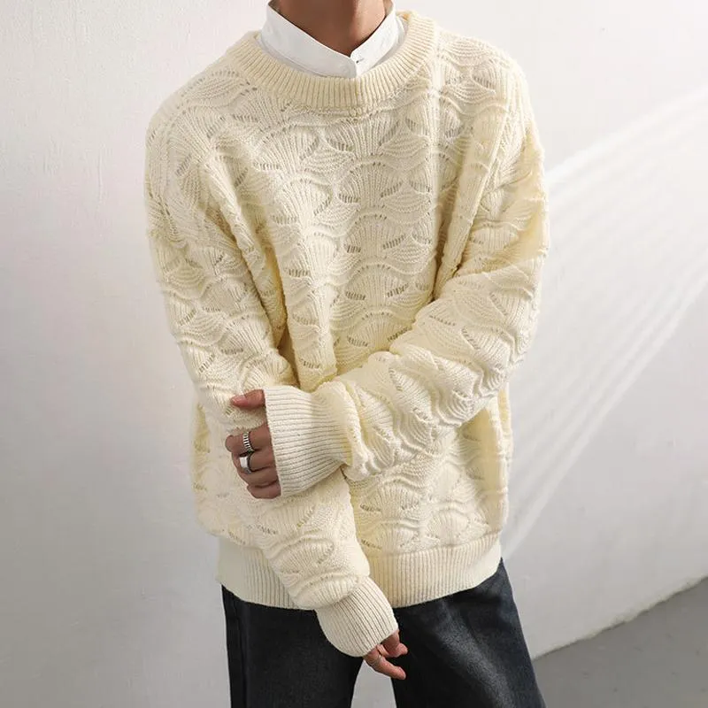 Men's Solid Color Shell Pattern Round Neck Loose Long Sleeve Sweater 32414232Z sold by Manly product image thumbnail 5