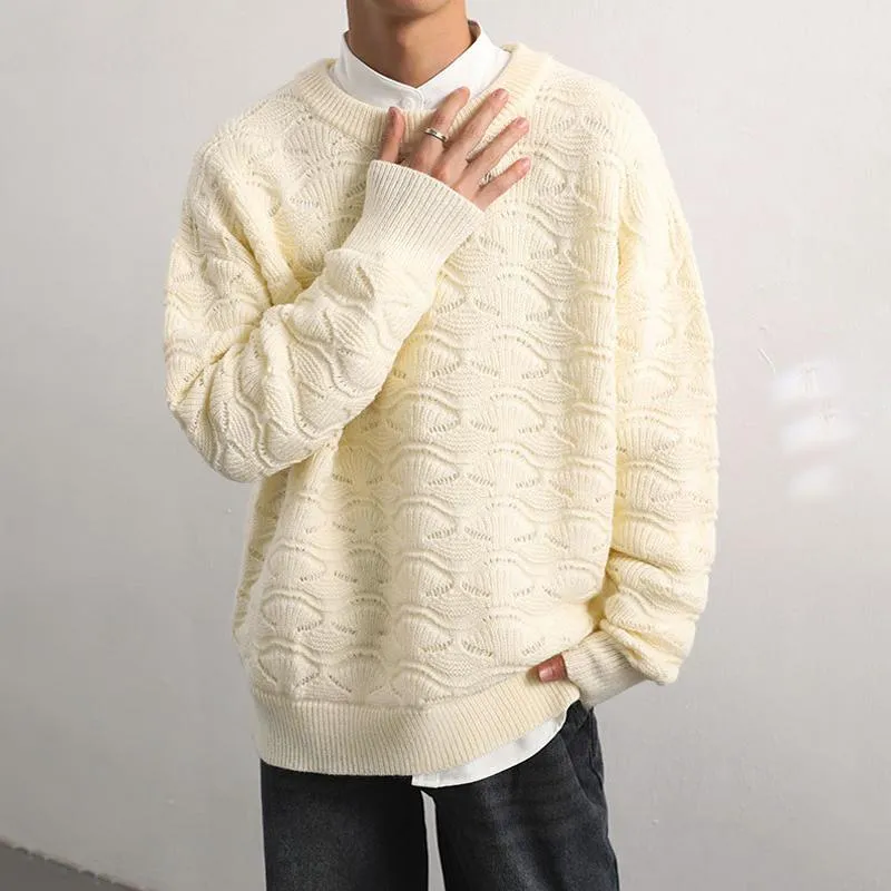 Men's Solid Color Shell Pattern Round Neck Loose Long Sleeve Sweater 32414232Z sold by Manly product image thumbnail 4