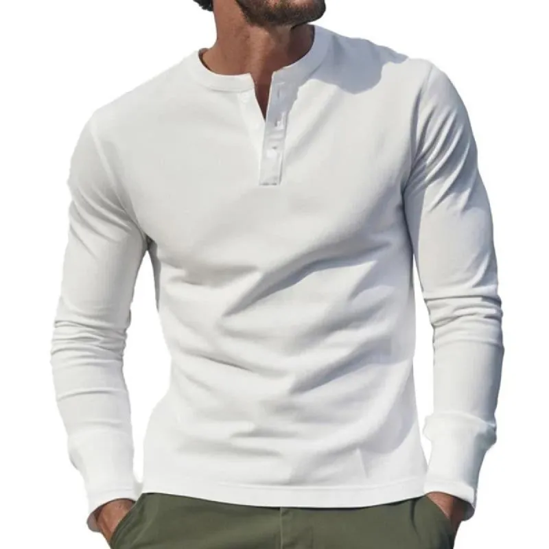 Men's Solid Color Casual Long Sleeve Henley T-Shirt 19621562X sold by Manly