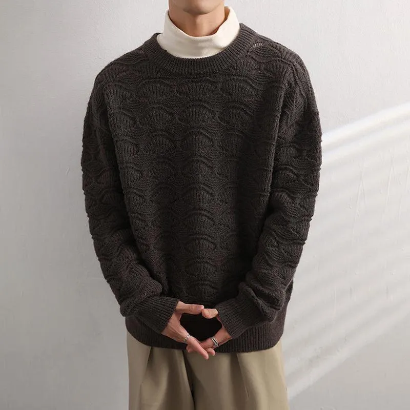 Men's Solid Color Shell Pattern Round Neck Loose Long Sleeve Sweater 32414232Z sold by Manly product image thumbnail 3