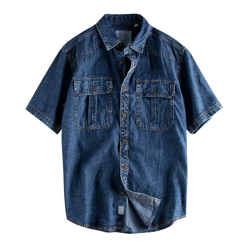 Men's Vintage Washed Distressed Double Pocket Denim Short Shirt 92049514M sold by Manly