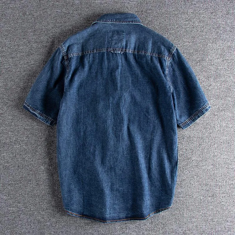 Men's Vintage Washed Distressed Double Pocket Denim Short Shirt 92049514M sold by Manly product image thumbnail 4