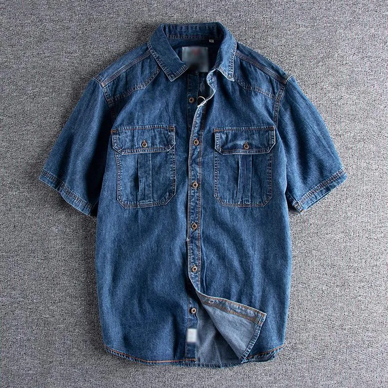 Men's Vintage Washed Distressed Double Pocket Denim Short Shirt 92049514M sold by Manly product image thumbnail 2