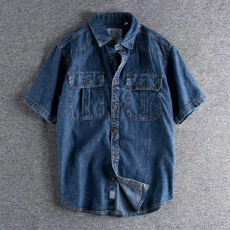 Men's Vintage Washed Distressed Double Pocket Denim Short Shirt 92049514M sold by Manly product image thumbnail 3