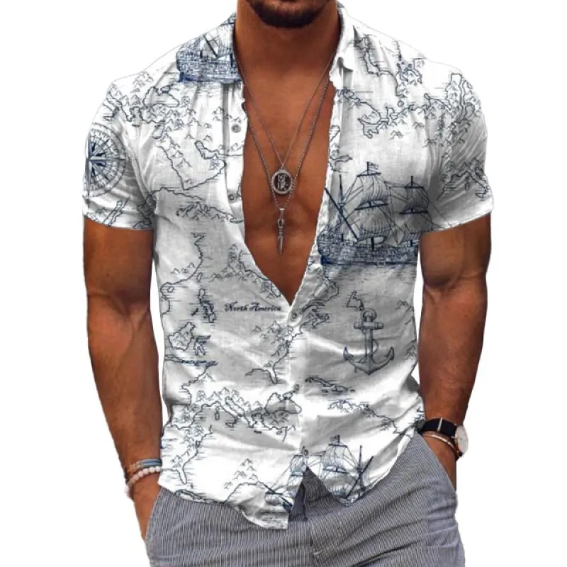 Men's Printed Lapel Short Sleeve Casual Shirt 31585356Z sold by Manly