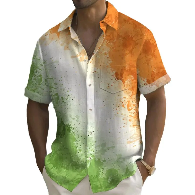 Men's Color Printed Lapel Short Sleeve Shirt 52923445X sold by Manly