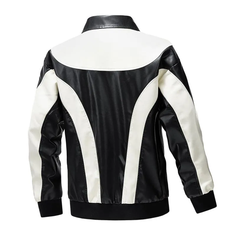 Men's Vintage Colorblock Lapel Zipper Slim Fit Motorcycle Leather Jacket 88377847M sold by Manly product image thumbnail 2