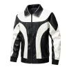 Men's Vintage Colorblock Lapel Zipper Slim Fit Motorcycle Leather Jacket 88377847M sold by Manly