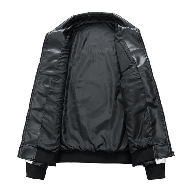 Men's Vintage Colorblock Lapel Zipper Slim Fit Motorcycle Leather Jacket 88377847M sold by Manly product image thumbnail 3