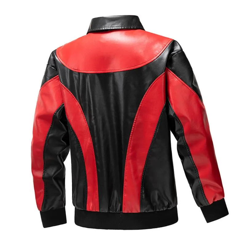 Men's Vintage Colorblock Lapel Zipper Slim Fit Motorcycle Leather Jacket 88377847M sold by Manly product image thumbnail 5