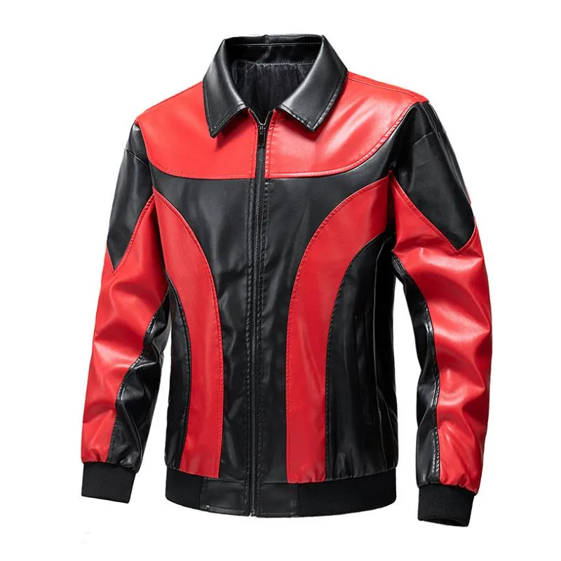 Men's Vintage Colorblock Lapel Zipper Slim Fit Motorcycle Leather Jacket 88377847M sold by Manly product image thumbnail 4