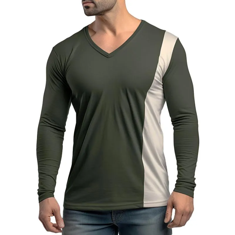 Men's Colorblock V Neck Long Sleeve T-shirt 75738203Z sold by Manly