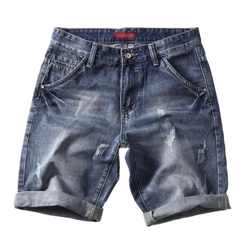 Men's Summer Ripped Straight Denim Shorts 46111121M sold by Manly