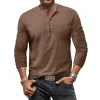 Men's Henley Collar Distressed Solid Long Sleeve Casual T-shirt 18908765Z sold by Manly