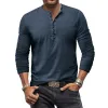 Men's Henley Collar Distressed Solid Long Sleeve Casual T-shirt 18908765Z sold by Manly
