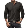 Men's Henley Collar Distressed Solid Long Sleeve Casual T-shirt 18908765Z sold by Manly