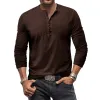 Men's Henley Collar Distressed Solid Long Sleeve Casual T-shirt 18908765Z sold by Manly