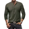Men's Henley Collar Distressed Solid Long Sleeve Casual T-shirt 18908765Z sold by Manly