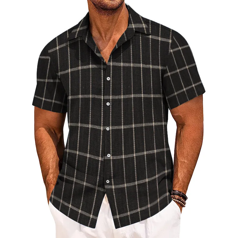 Men's Retro Casual Plaid Lapel Short Sleeve Shirt 48452836TO sold by Manly