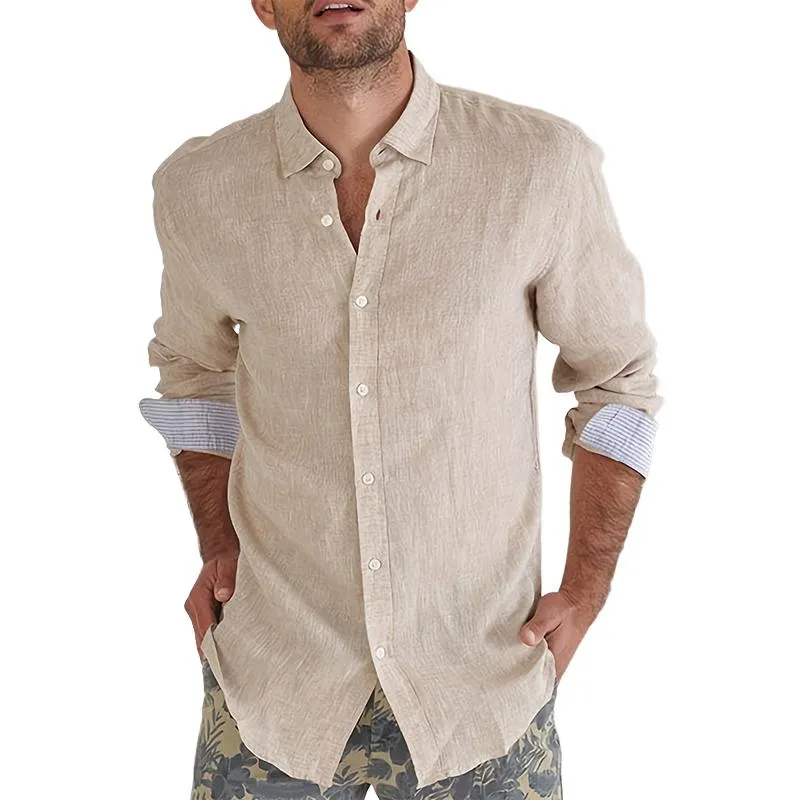 Men's Solid Lapel Long Sleeve Casual Shirt 21297051Z sold by Manly