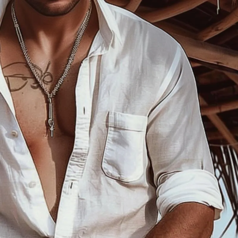 Men's Casual Cotton and Linen Pocket Shirt 16155389TO sold by Manly product image thumbnail 3