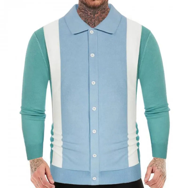 Men's Casual Thin Striped Knitted Long Sleeve Polo Shirt 26408237M sold by Manly