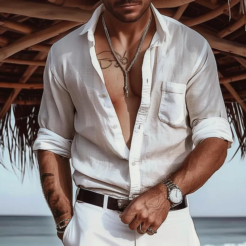 Men's Casual Cotton and Linen Pocket Shirt 16155389TO sold by Manly product image thumbnail 2