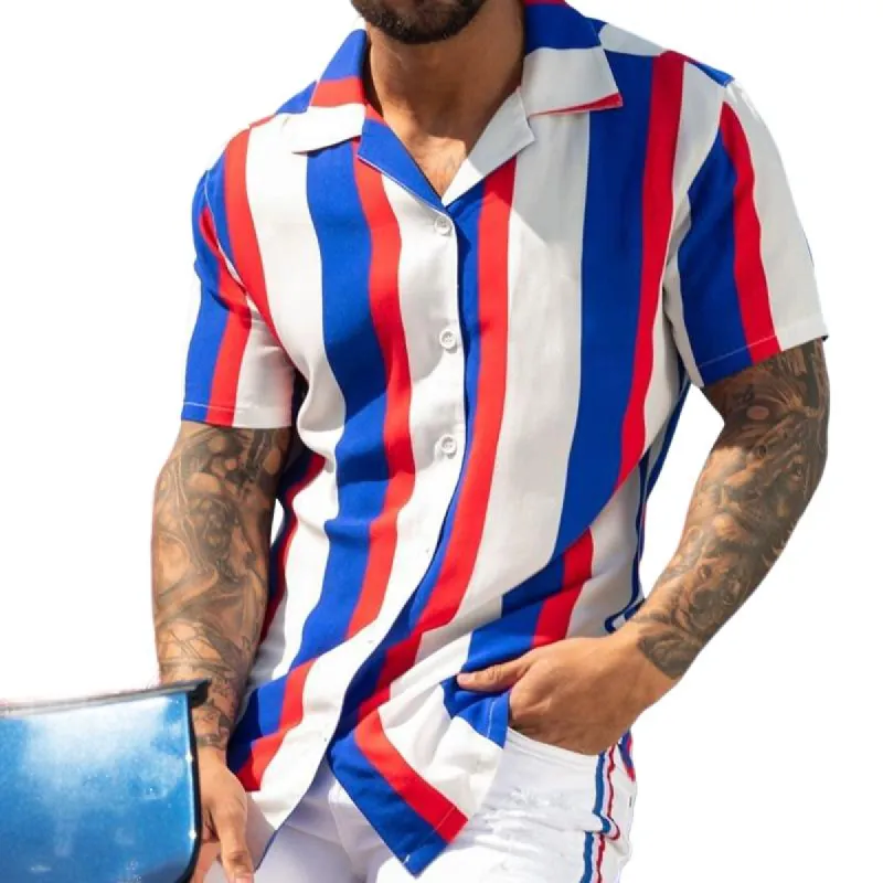 Men's Striped Print Short Sleeve Shirt 10411758Y sold by Manly