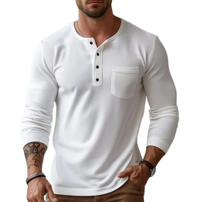 Men's Casual Henley Collar Patch Pocket Slim Fit Long Sleeve T-Shirt 10157312M sold by Manly