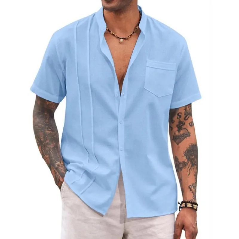 Men's Solid Color Lapel Short Sleeve Shirt 63107495Y sold by Manly