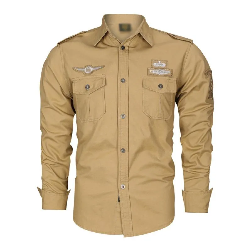 Men's Casual Outdoor Lapel Embroidered Workwear Long Sleeve Shirt 70656499M made by Manly